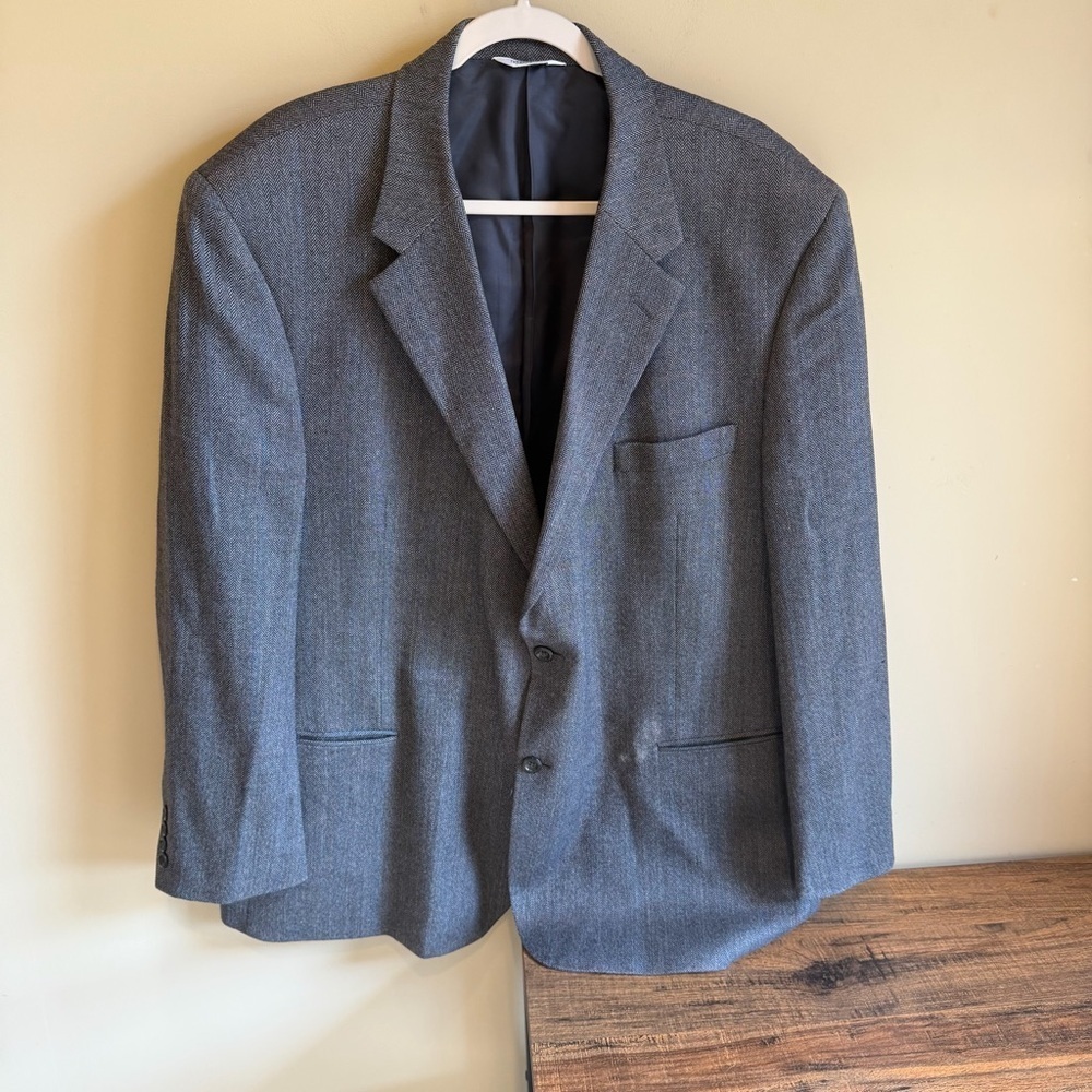 JOSEPH & FEISS 48R Blazer Sport Suit Casual Jacket Gray Plaid 100% Lambswool